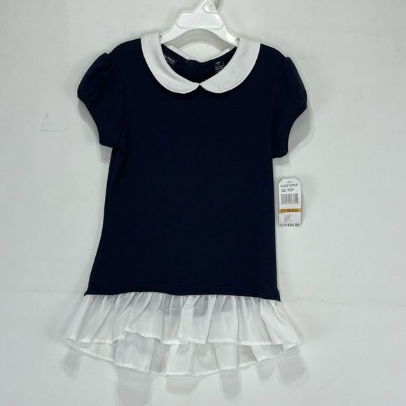 Nautica Girls Shirt Dress Size 7 Small Petite Navy Blue And White - Picture 5 of 14